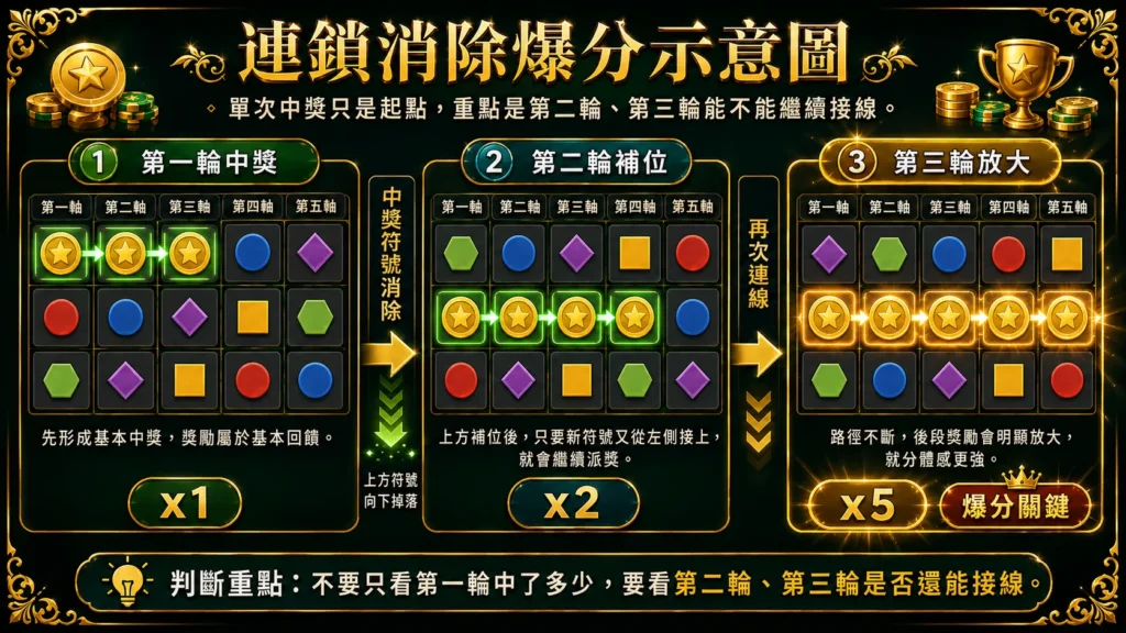 PG麻將胡了,連鎖消除爆分示意圖